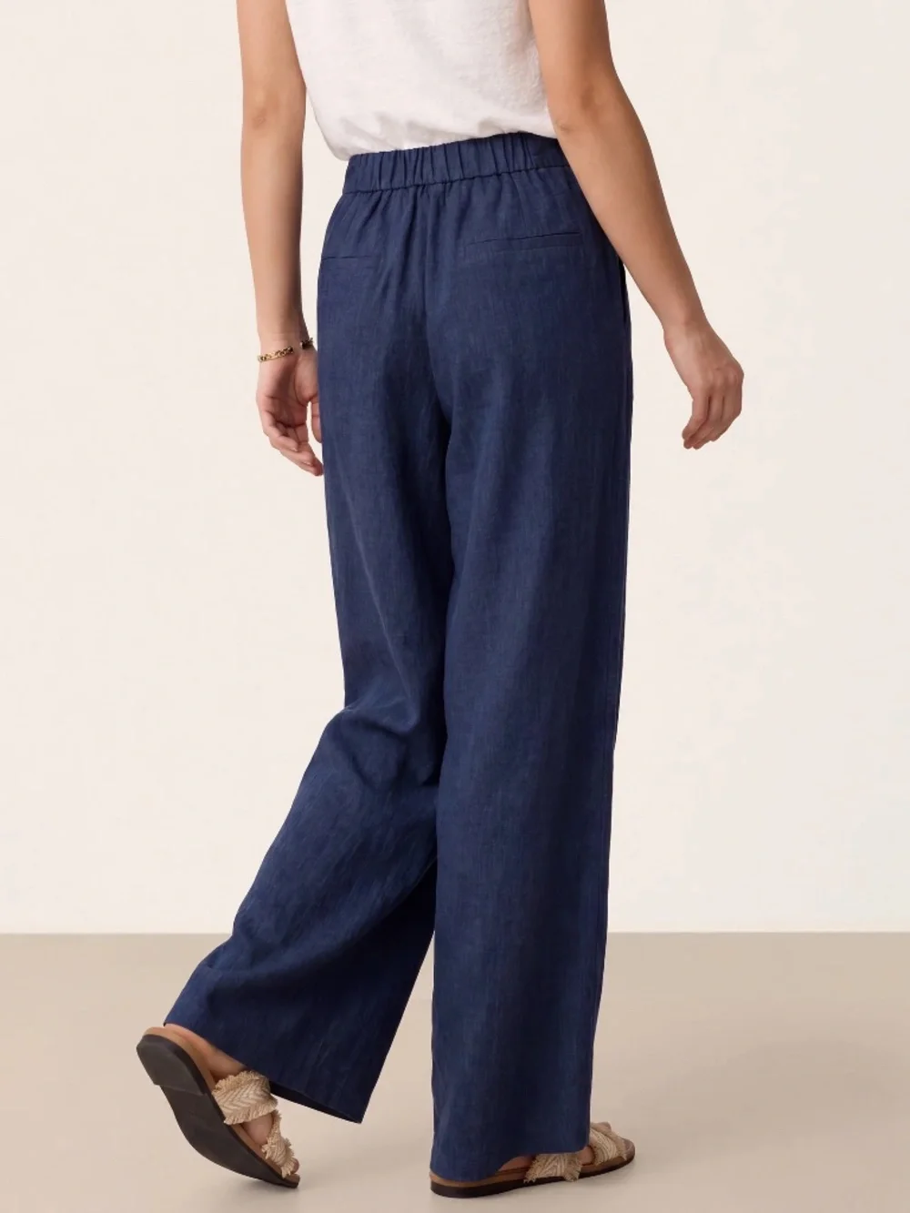 NIB UNOPENED 100% NAVY LINEN Buttoned Slit-Hem Pants KATYA Style